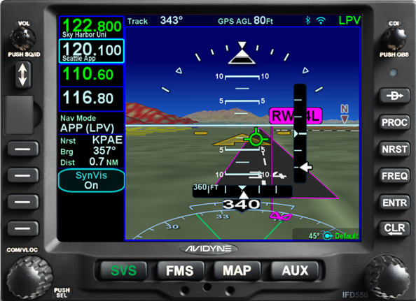 Avidyne IFD550 Synthetic Vision on Approach